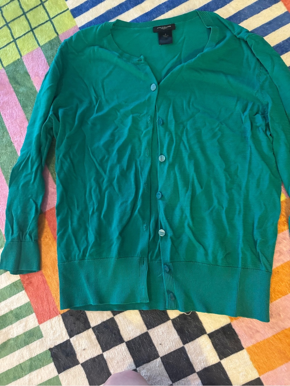 Ann Taylor Teal Green Button-Front Cardigan